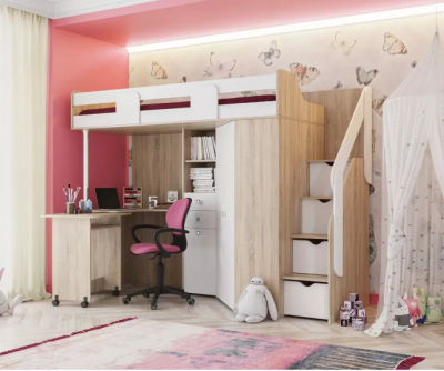 Кровать-чердак Мийа А (Дуб молочный, Дуб сонома светлый)