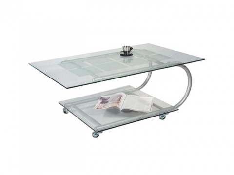 Стеклянный журнальный стол на колесиках  Дуэт-10