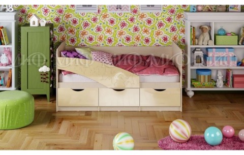 Детская кровать Бабочки 80х160, ваниль металл