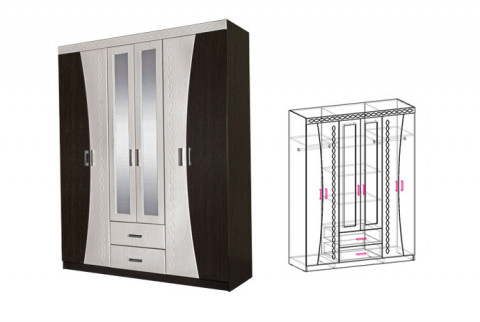 Шкаф распашной 6-ти  дверный с 2 зеркалами МАЛЫЙ