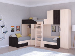 Трехместная кровать ТРИО/2 Дуб молочный/Белый