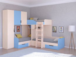 Трехместная кровать ТРИО/1 Дуб молочный/Белый