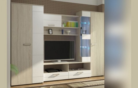 Гостиная Флоренция 5, Дуб сонома светлый / Белый глянец