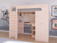 Кровать чердак Астра 10 Дуб молочный/Белый