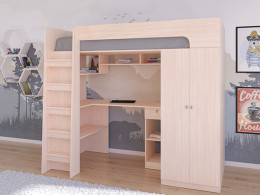 Кровать чердак Астра 10 Дуб молочный/Белый