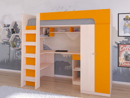 Кровать чердак Астра 10 Дуб молочный/Белый