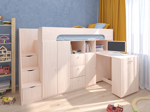 Кровать чердак Астра 11 Дуб молочный/Белый