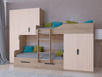 Кровать двухъярусная ЛЕО Сонома/Белый