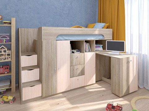 Кровать чердак Астра 11 Сонома/Белый