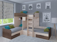 Кровать двухъярусная Трио Дуб молочный/Белый