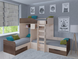 Кровать двухъярусная Трио Дуб молочный/Белый