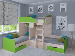 Кровать двухъярусная Трио Дуб молочный/Белый