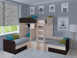 Кровать двухъярусная Трио Дуб молочный/Белый