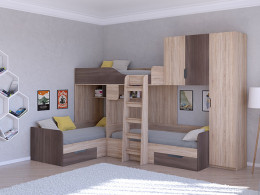 Трехместная кровать ТРИО/2 Сонома/Белый