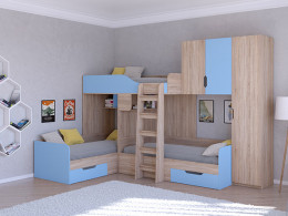 Трехместная кровать ТРИО/2 Сонома/Белый