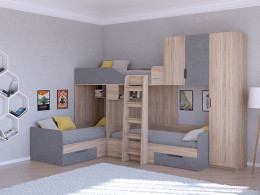 Трехместная кровать ТРИО/2 Сонома/Белый