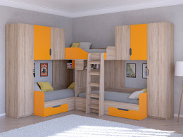 Трехместная кровать ТРИО/3 Сонома/Белый