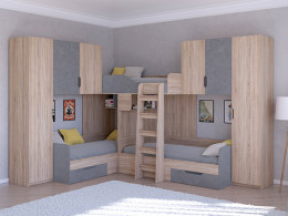 Трехместная кровать ТРИО/3 Сонома/Белый