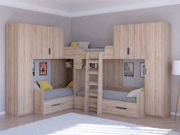 Трехместная кровать ТРИО/3 Сонома/Белый