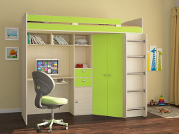 Кровать чердак Астра Дуб молочный/Розовый