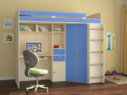 Кровать чердак Астра Дуб молочный/Розовый