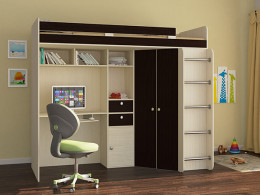 Кровать чердак Астра Дуб молочный/Розовый