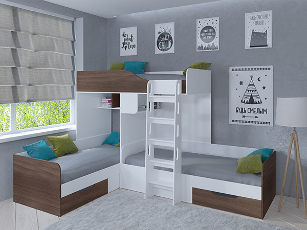 Кровать двухъярусная Трио Белый/Сонома