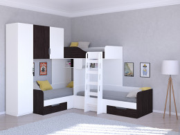 Трехместная кровать ТРИО/1 Белый/Белый