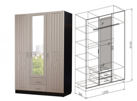 Шкаф 3х Роберта 135 см