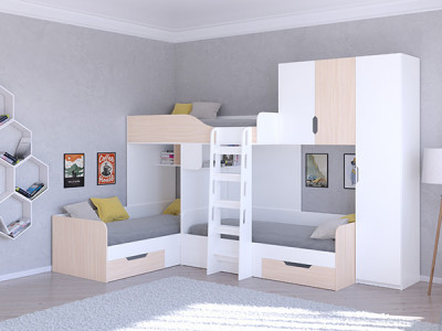 Трехместная кровать ТРИО/2 Белый/Белый