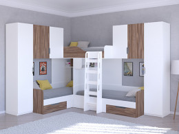 Трехместная кровать ТРИО/3 Белый/Белый