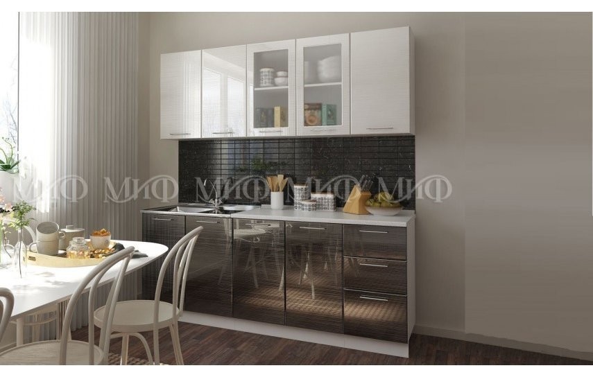 Кухня МДФ 2000 Микс, черный / белый титан