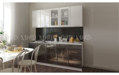 Кухня МДФ 2000 Микс, черный / белый титан